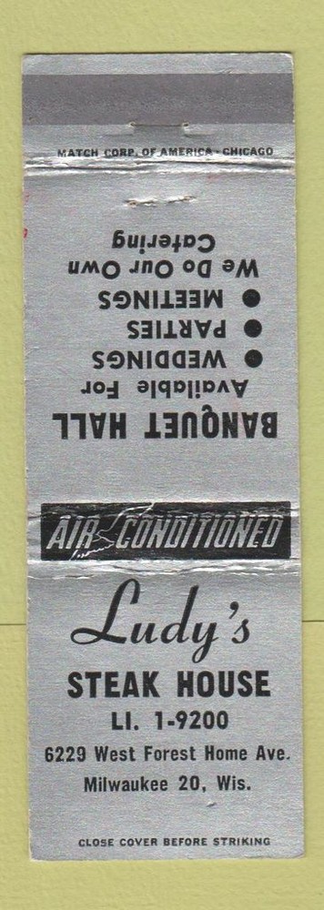 Matchbook Cover - Ludy's Steak House Milwaukee WI