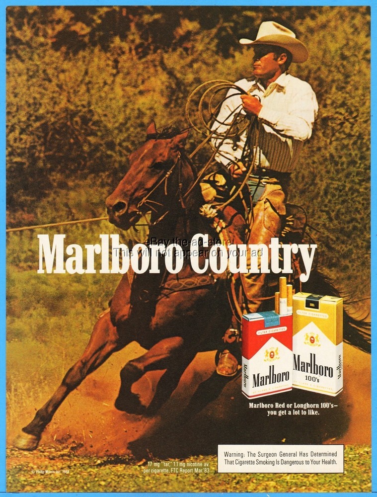 1984 Marlboro Man Cigarettes Horse Cowboy Roping Original 1980s Photo Ad