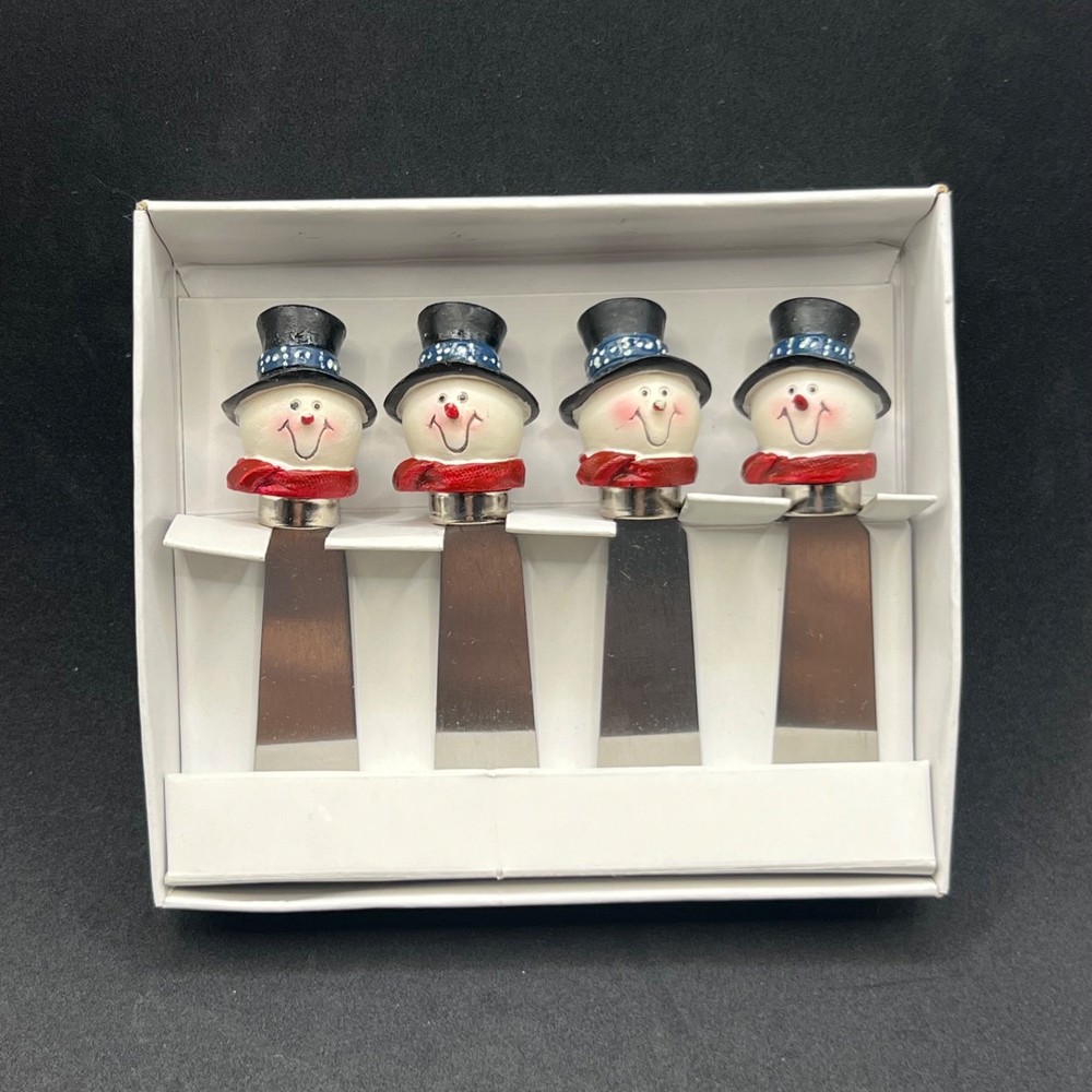 Vintage Nantucket Distributing Christmas Snowman Cheese Spreader Knives Set 4
