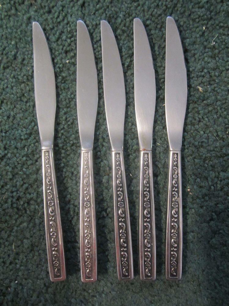 5  dinner knives knife,West Bend Fernwood  VTG Stainless Flatware USA,set lot
