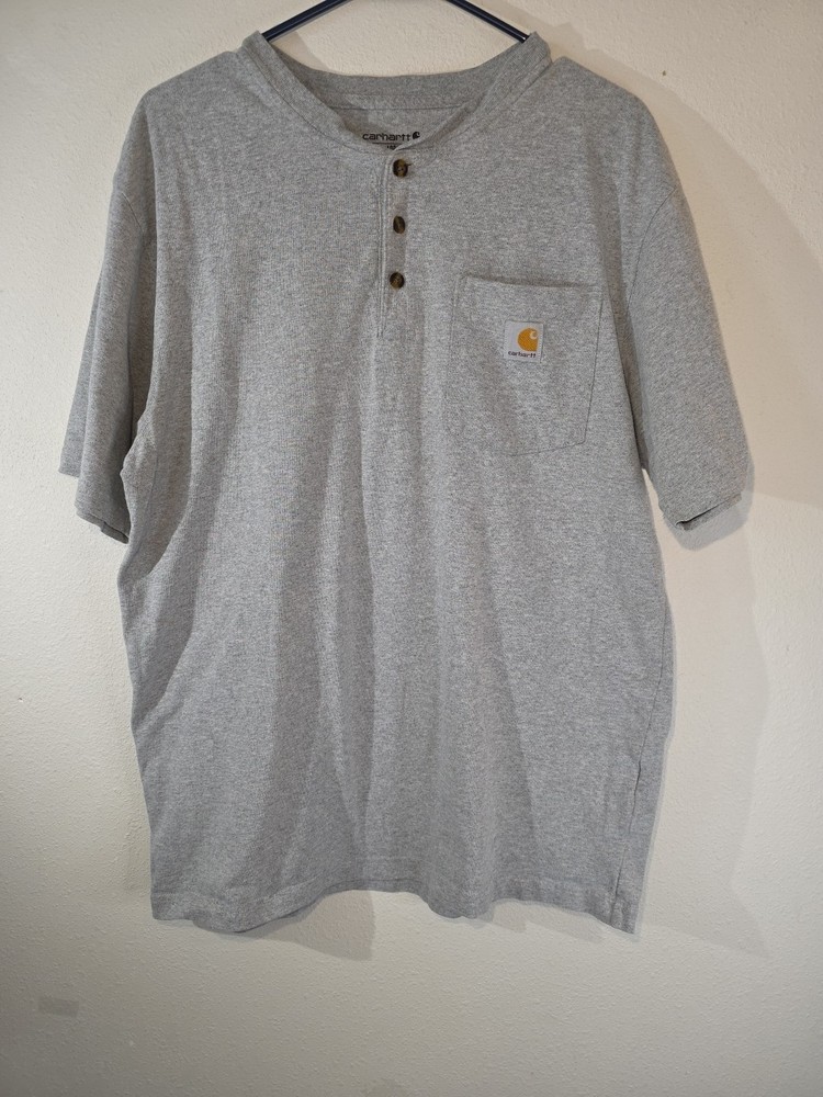 2 Carhartt Henley Pocket T-Shirt M Loose Fit Gray & Black Short Sleeves Workwear
