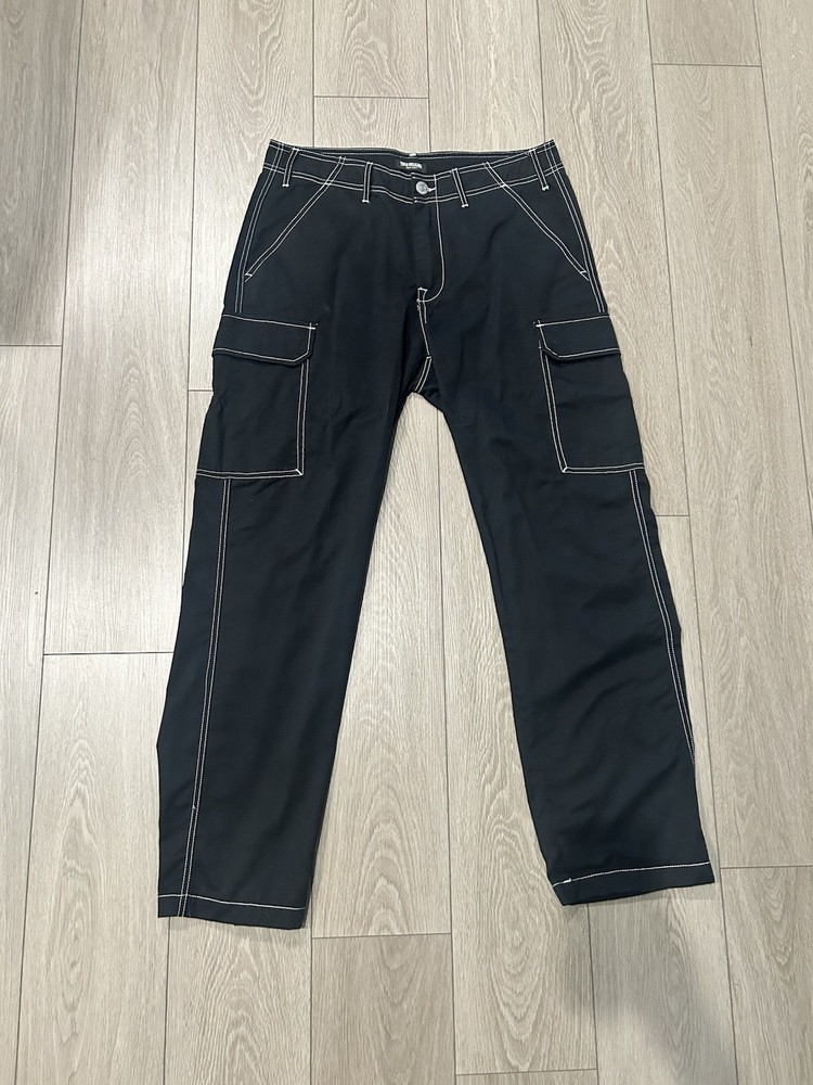 True Religion Pants Mens 34x32 Black Cargo Relaxed Fit Contrast Stitch Workwear