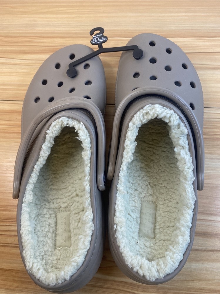 Crocs Fur Lined Dark Brown Slip On Comfort Clog Shoe Size Women 11 EUC