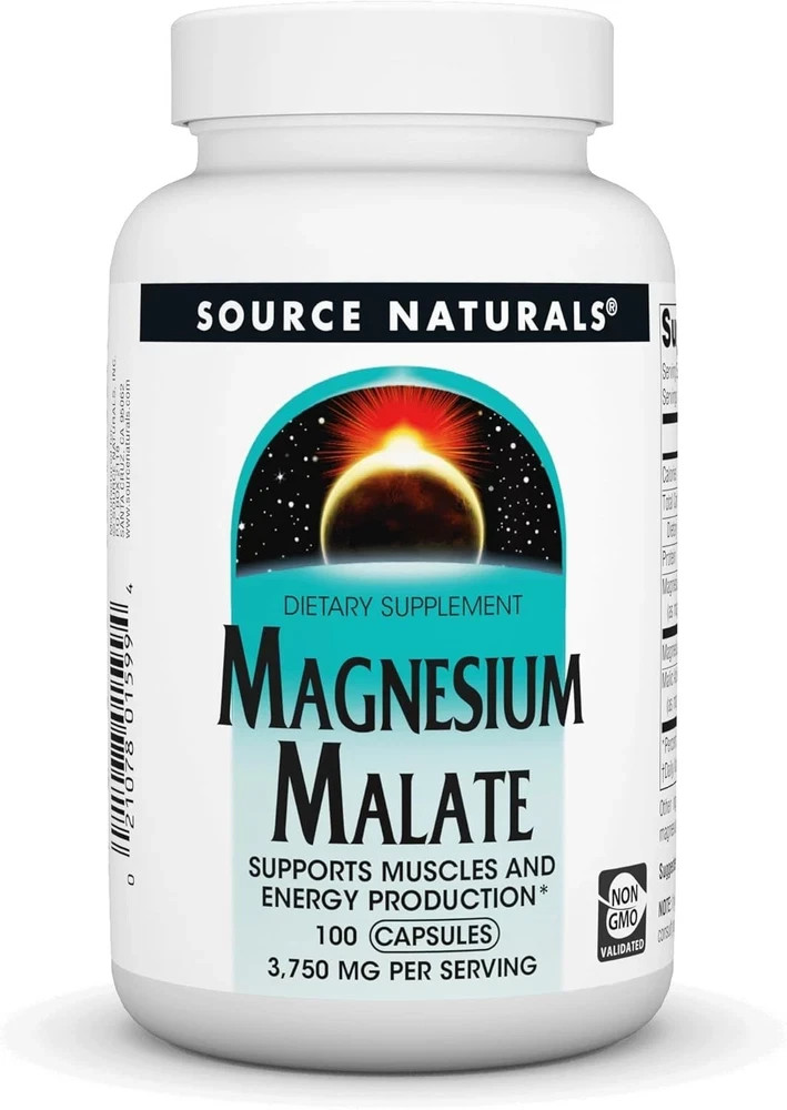 Source Naturals Magnesium Malate, Support Muscles and Energy 100 Capsules