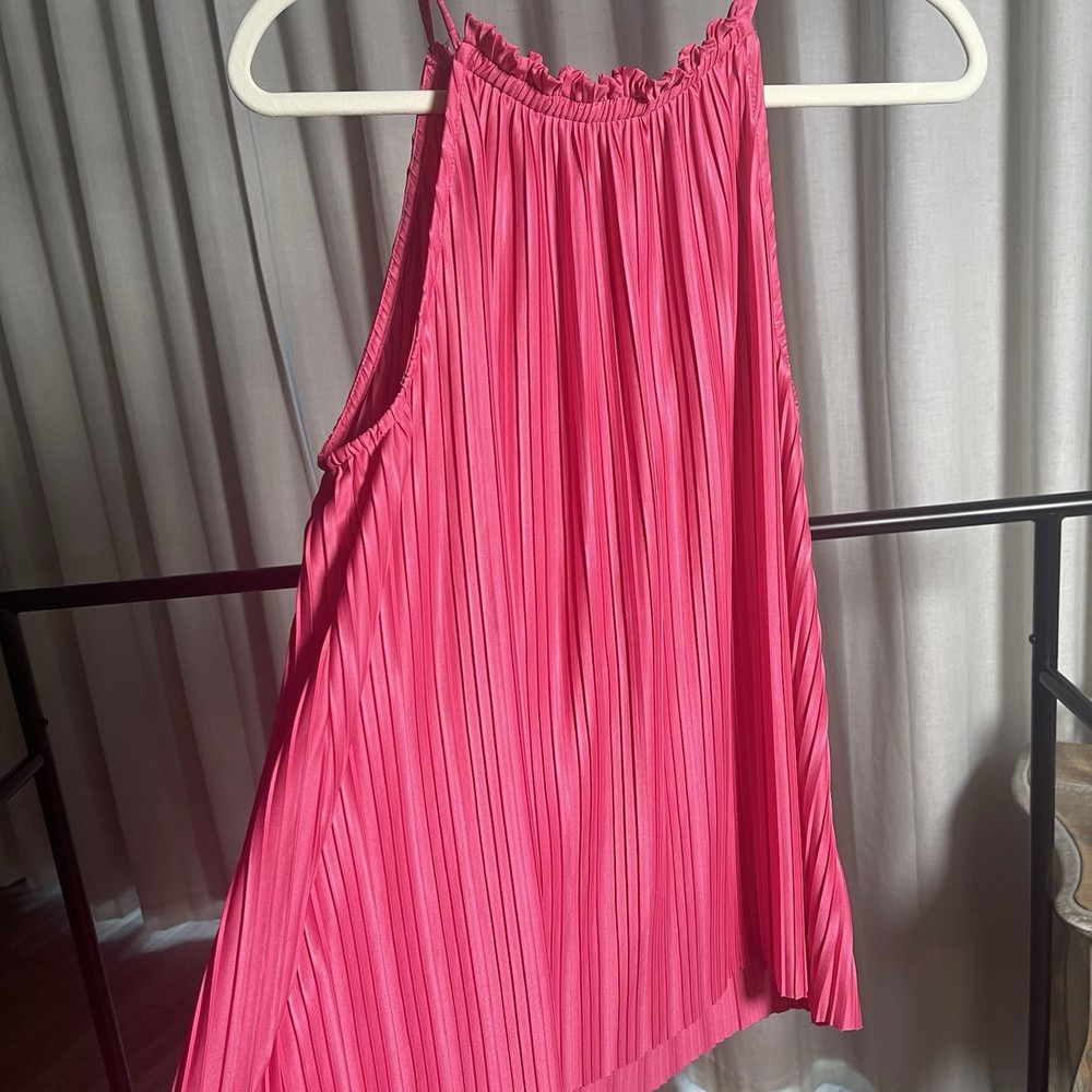 Nine West Women's Pink Pleated V-Neck Tie Front Sleeveless Tank Top Size L