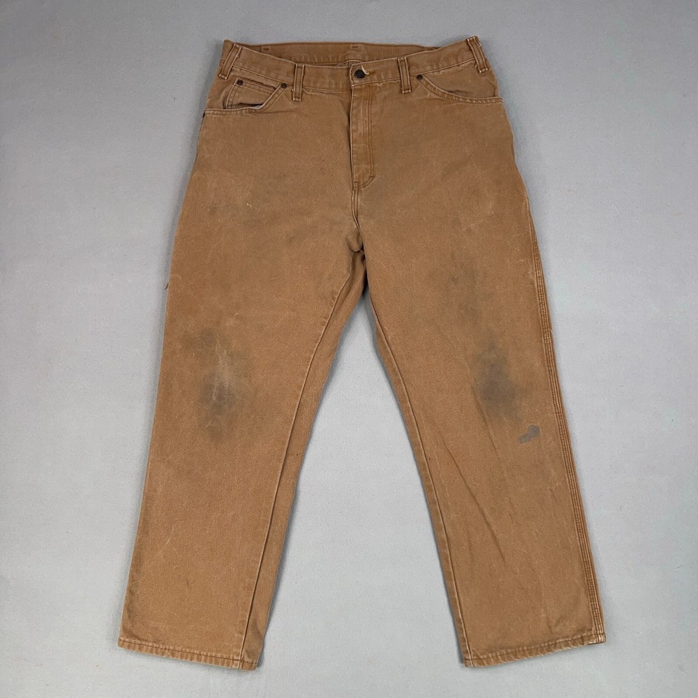 Dickies Mens 36x30 Brown Canvas Carpenter Work Pants with Hammer Loop
