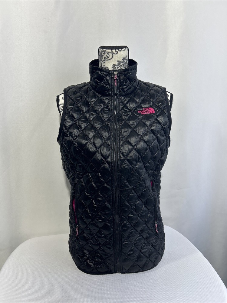 North Face Womens S Black Pink ThermoBall Quilted Zip Vest