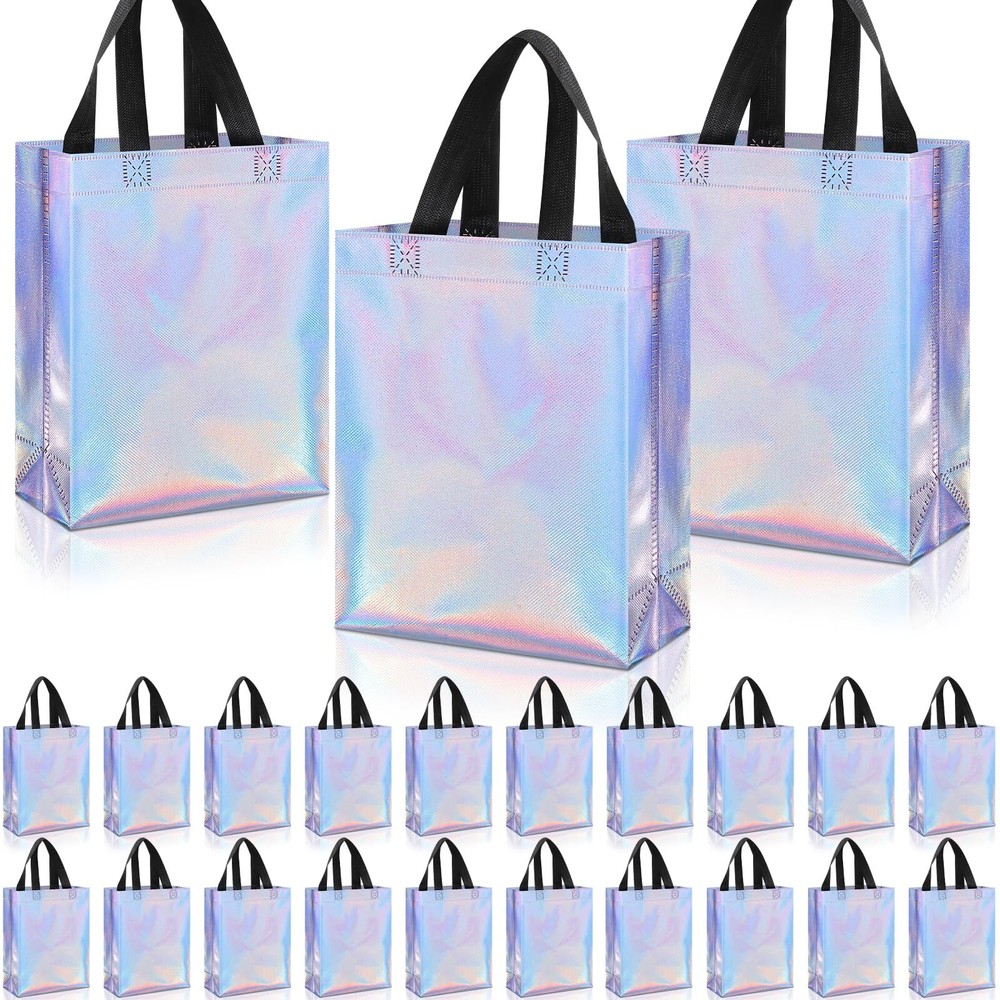 48 Pack Reusable Gift Bags with Handles Iridescent Gift Bags Bulk Metallic Go...