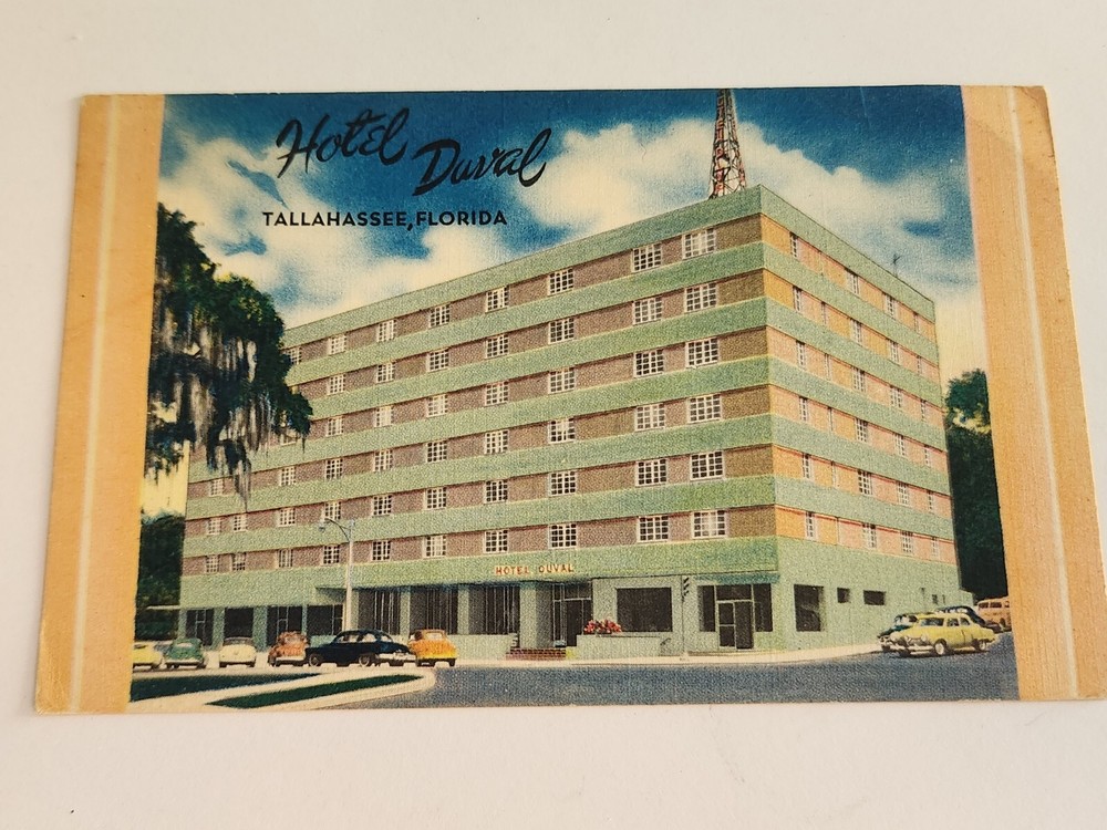 Vintage Postcard HOTEL DUVAL Tallahassee FL Color Building Cars Post Card