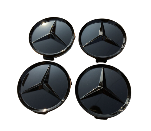4PCS Mercedes Benz 75MM BLACK Wheel Center Hub Caps AMG Wreath Emblem Badge