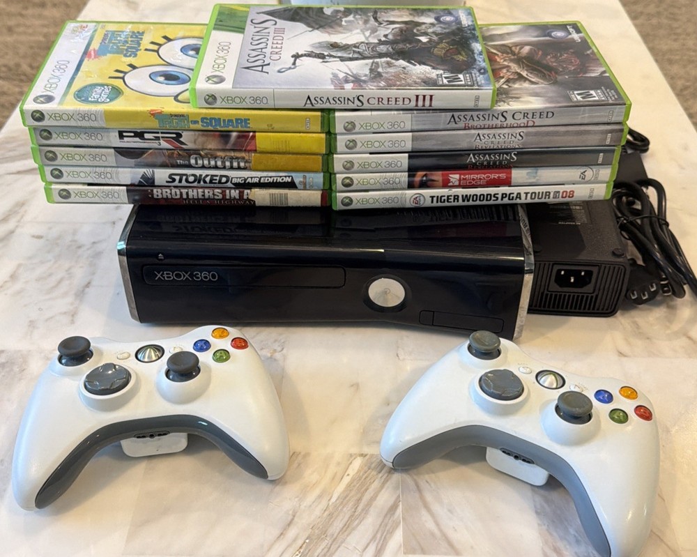 Xbox 360 Slim 4GB Console Bundle 2 Controllers 11 Games Tested