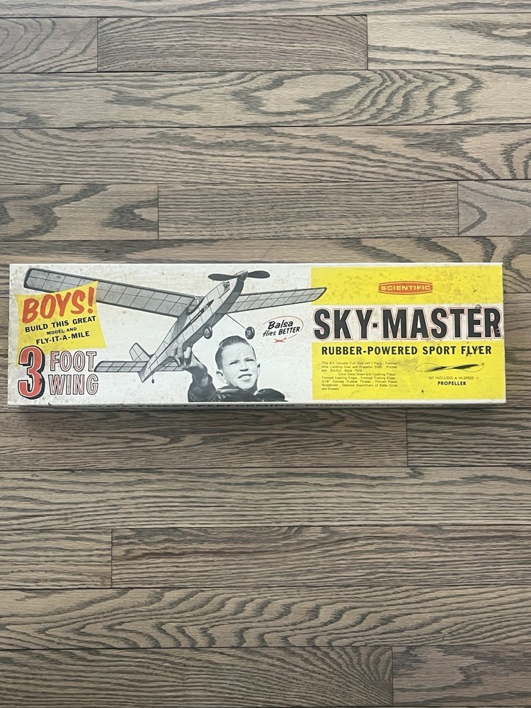 Vintage Scientific Sky-Master 44” Rubber powered Wood Airplane Model 160-495 NOS