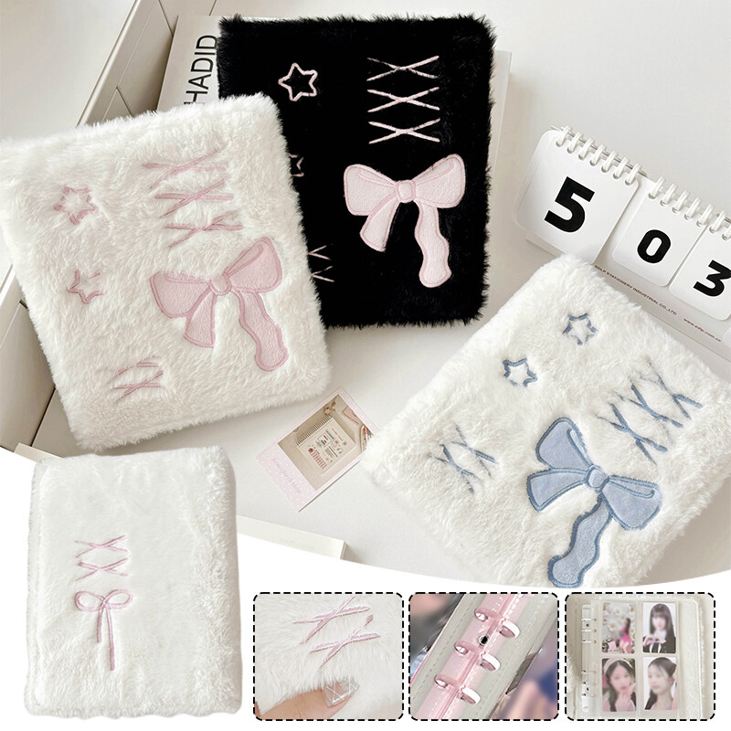 Embroidery Bow Binder Soft Plush Photo Album Photocard Holder Collect Book A6