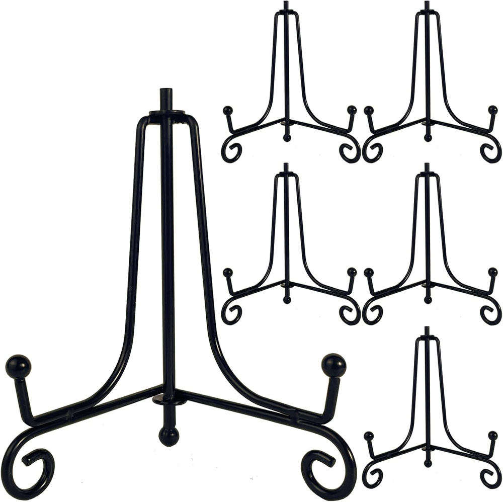 6PCS Black Iron Plate Stands for Display - 4 Inch Solid Metal Decorative Holders