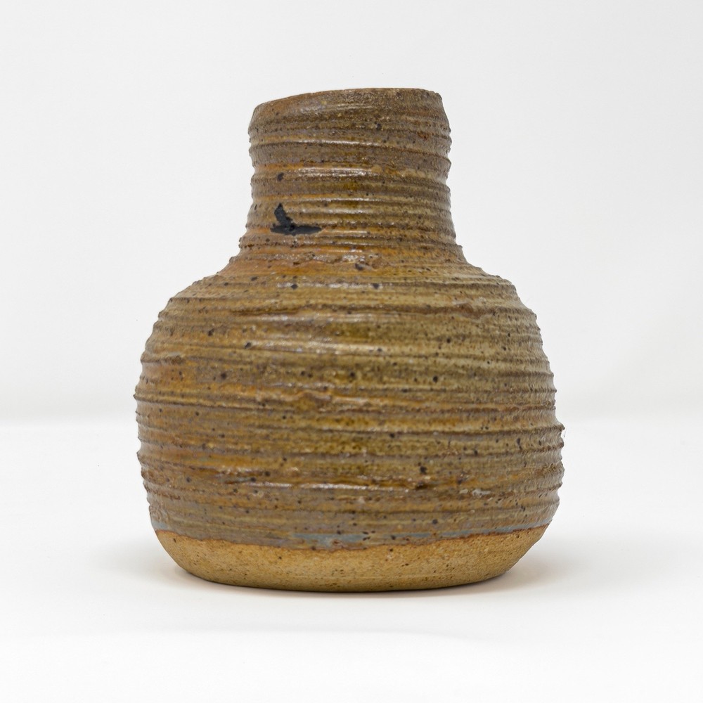 Vintage Studio Pottery Vase Earth Tone Neutral Ribbed Textured Rustic Decor