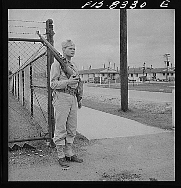 : Fort Belvoir, Virginia. Sergeant George Camblair on sentry, Untitled photo
