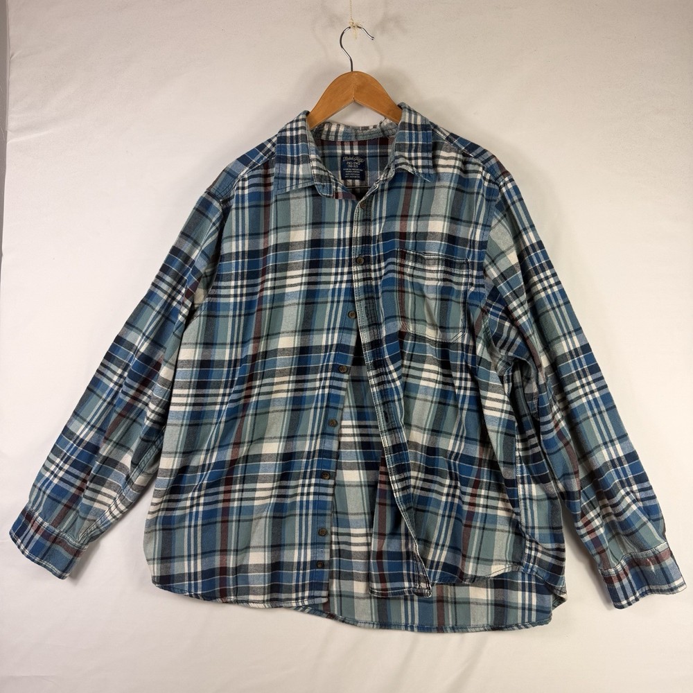 Faded Glory Men's Blue White Long Sleeve Flannel Shirt Button Up 100% Cotton 2XL