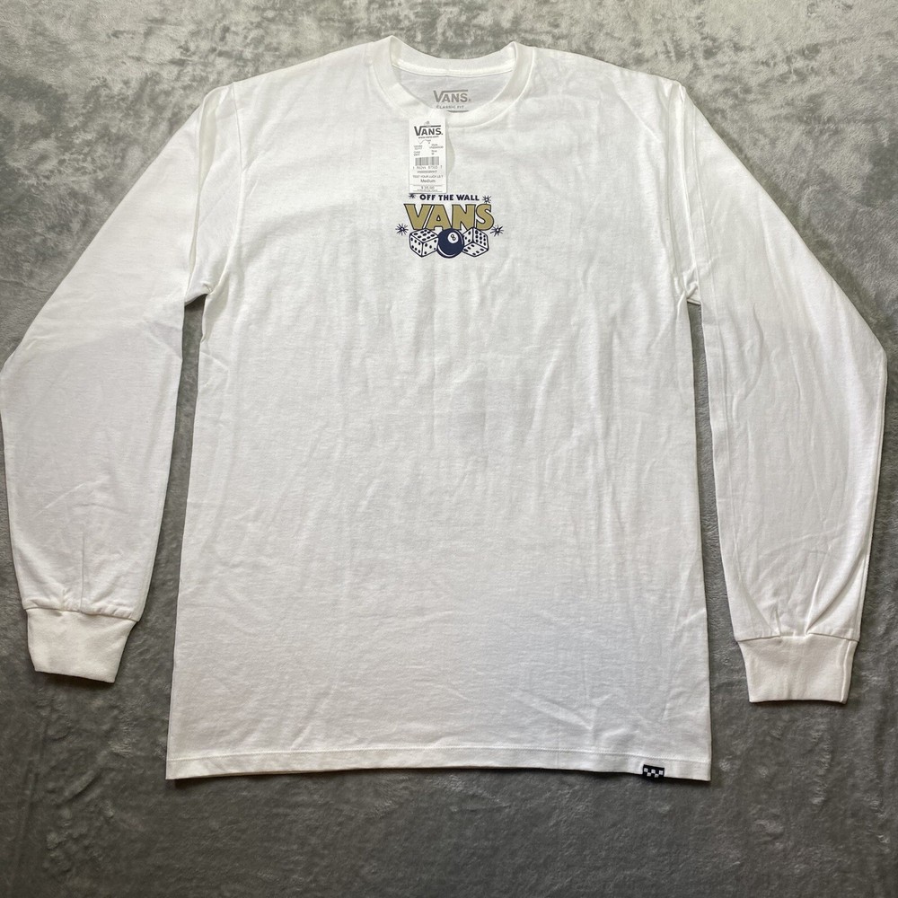 VANS Men’s T Shirt White Test Your Luck Long Sleeve Tee Size Medium NWT