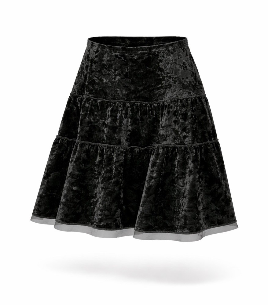 Pantology Black Crush Velvet Tiered Skirt Womens SZ S Whimsigoth Midnight Fairy