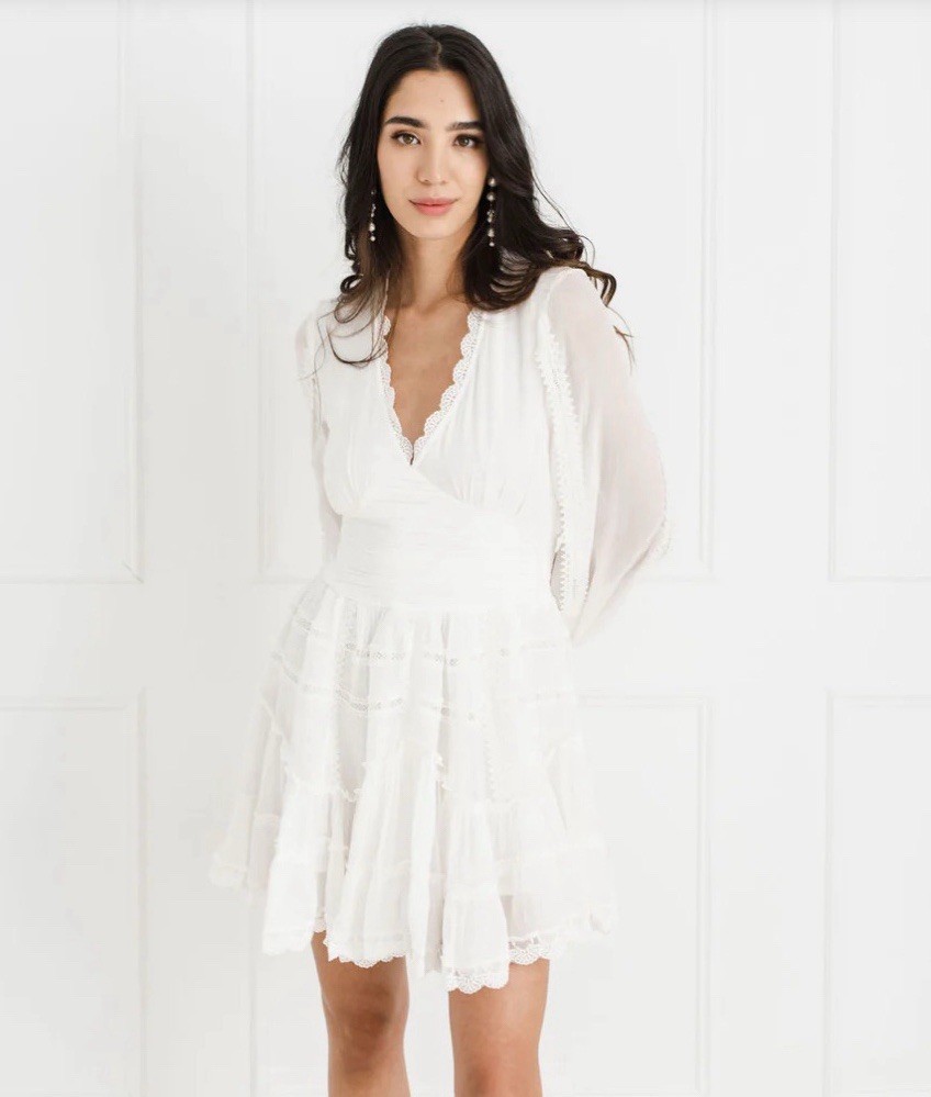 ROCOCO SAND Mia Long Sleeve Mini Dress White Lined Size Small NEW Boho