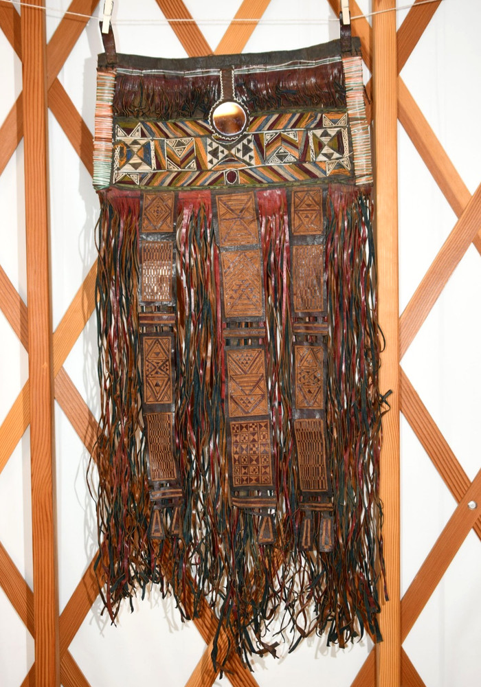 Antique Tuareg Tribe Tent Curtain Engraved Leather Window Hanging Mali, Africa