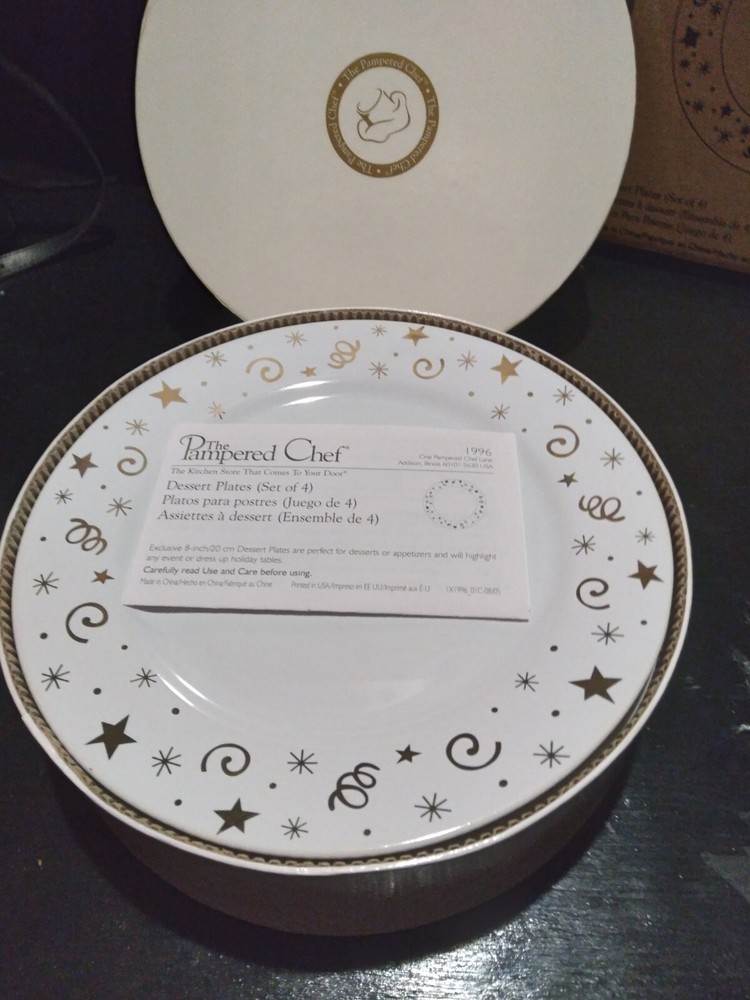 Pampered Chef 8-Inch Gold Metallic Star Dessert Plates Set of 4