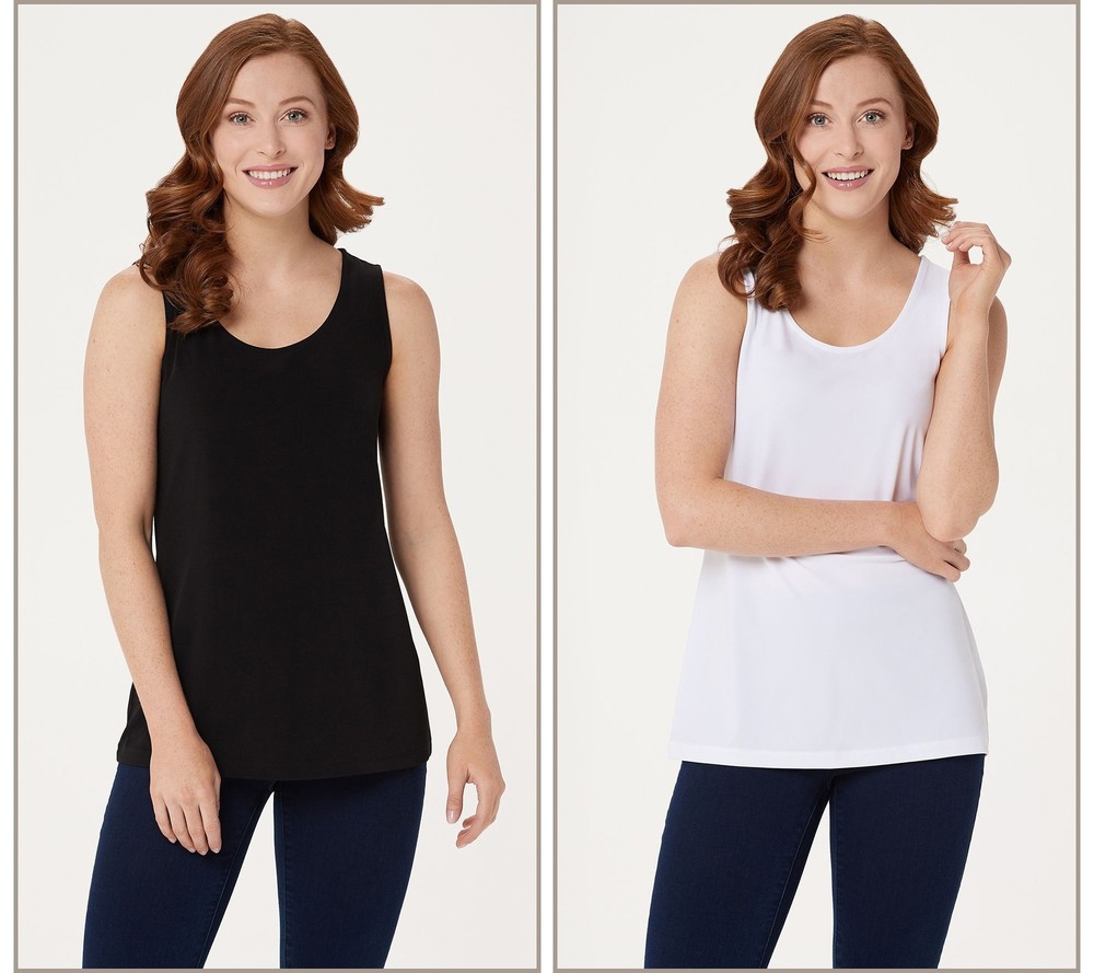 Susan Graver Women's Top Sz L Modern Essentials Liquid Knit Tanks Black A366913