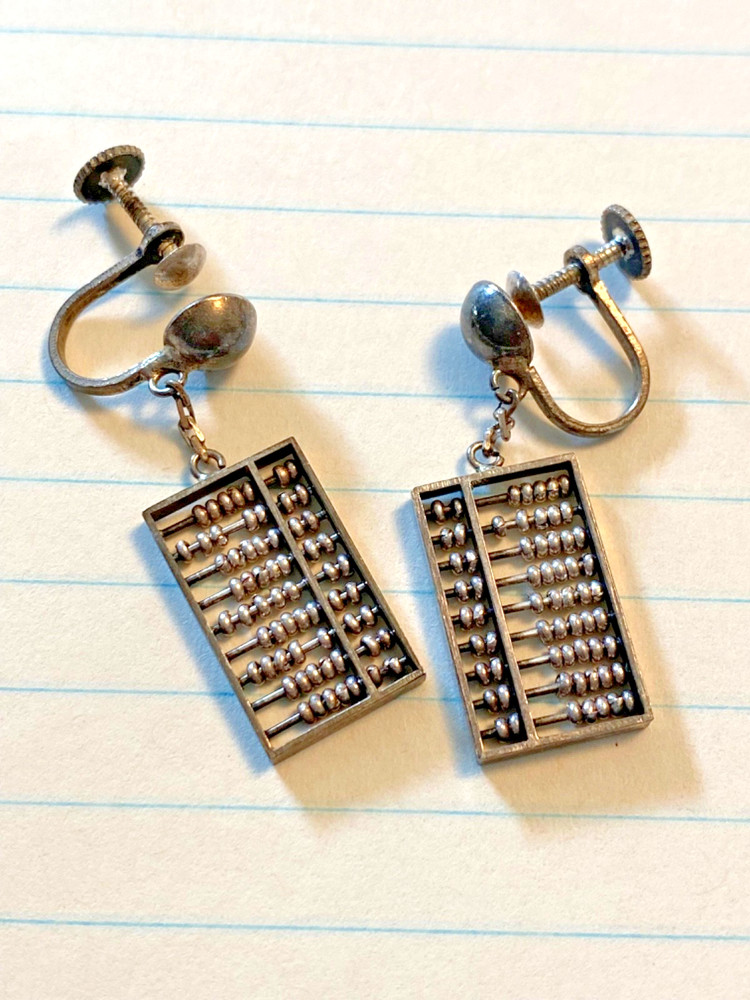 925 Sterling Silver Vintage abacuss clip on dangle earrings