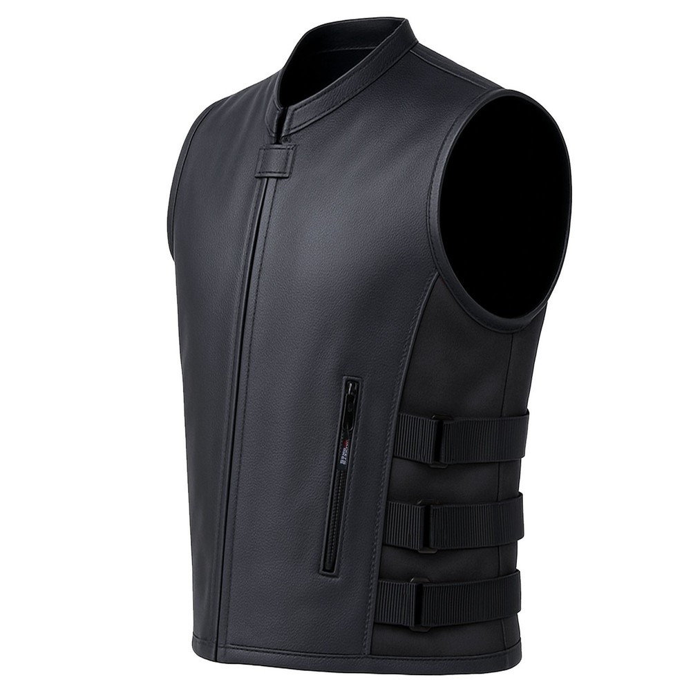 New Men's Motorcycle Real Cowhide Leather Vest Adjustable Stylish