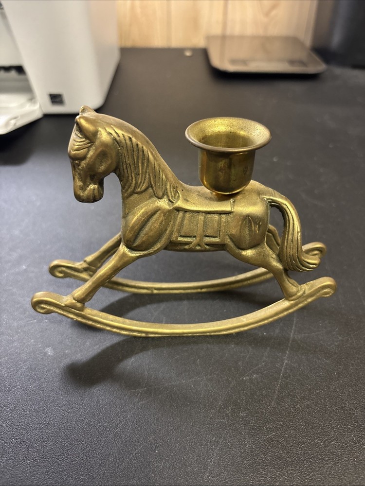 Vintage Solid Brass Rocking Horse Shaped Candlestick Holder