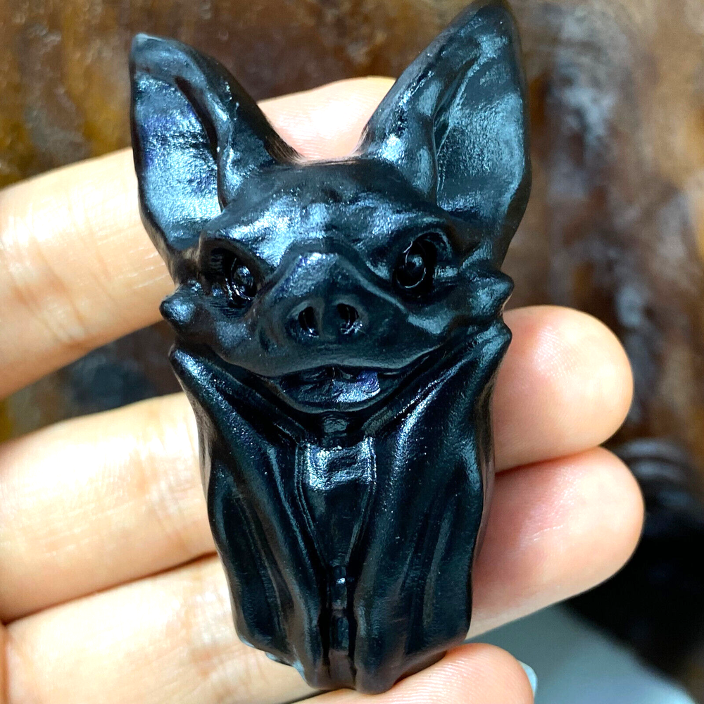 Hand Carved Natural Obsidian Quartz Crystal Bat Skull for Reiki Healing 1PC