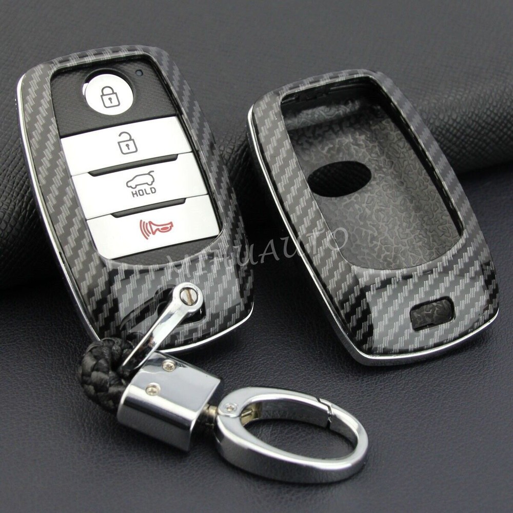 Carbon Fiber Smart Key Fob Cover Case Chain Ring For Kia Optima Sorento Sportage