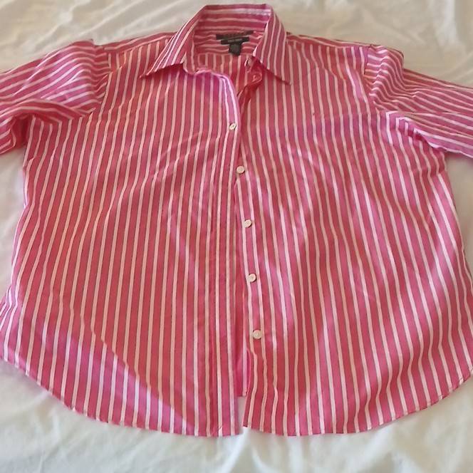 Lauren Ralph Lauren Non-Iron Striped Pink White 100% Cotton women's XL Shirt