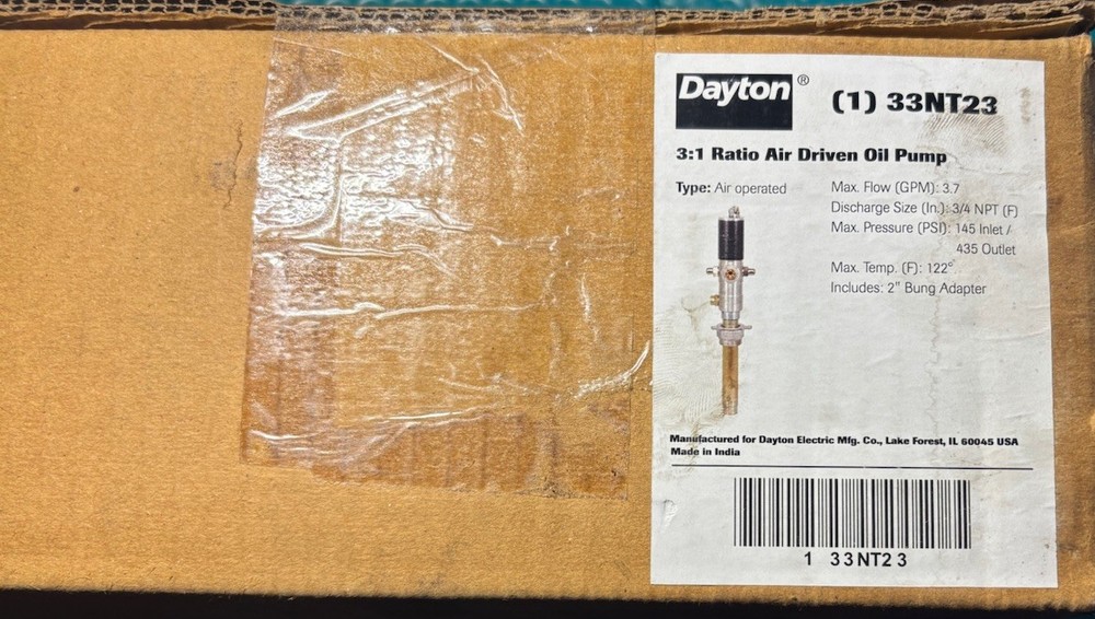 DAYTON Air Oil Drum Pump 33NT23 (5 Gal-275 Gal) 3.7 GPM 850 CPS 3/4 In FNPT