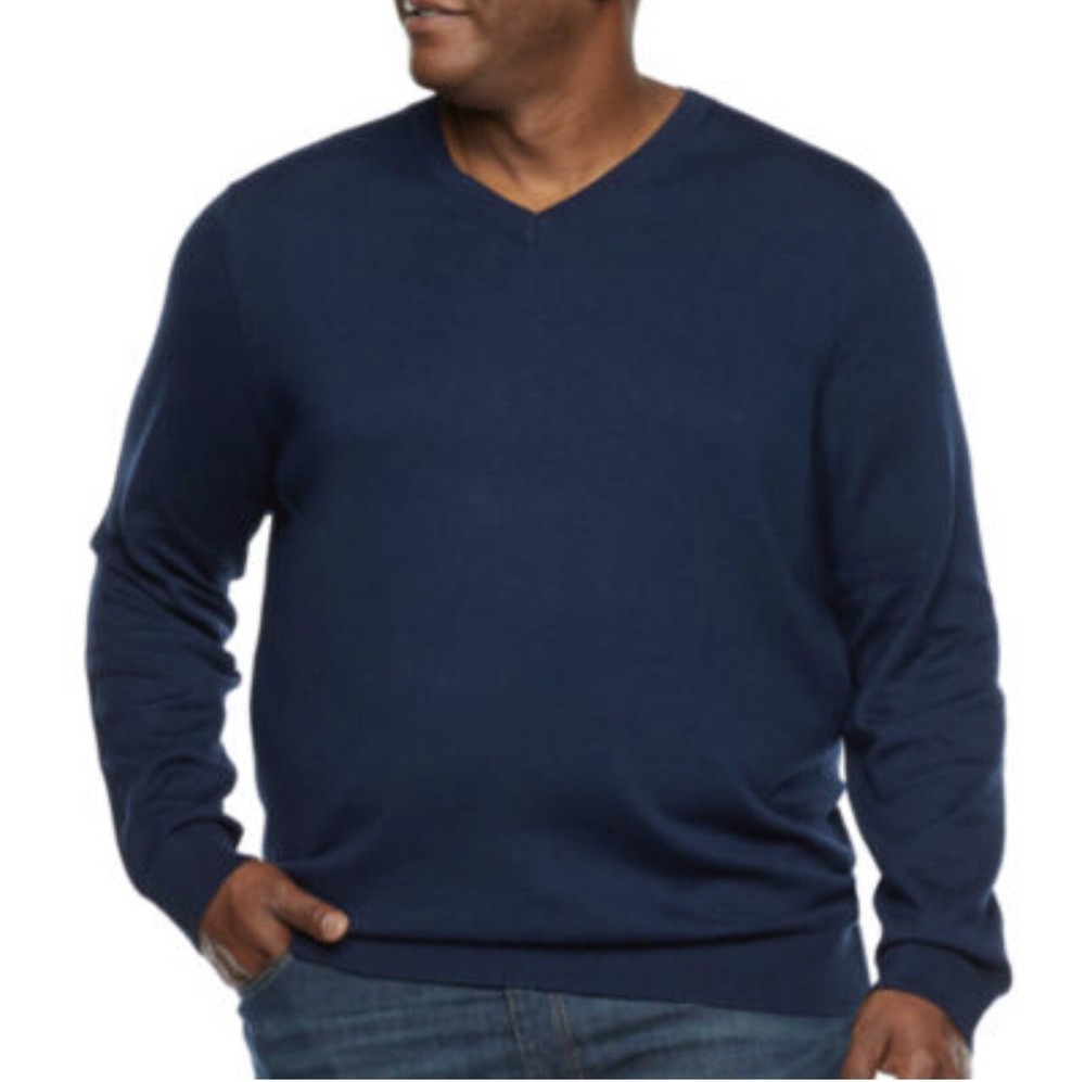 The Foundry Big & Tall Blue Long Sleeve V-Neck Pullover Sweater NWT Size 4XL
