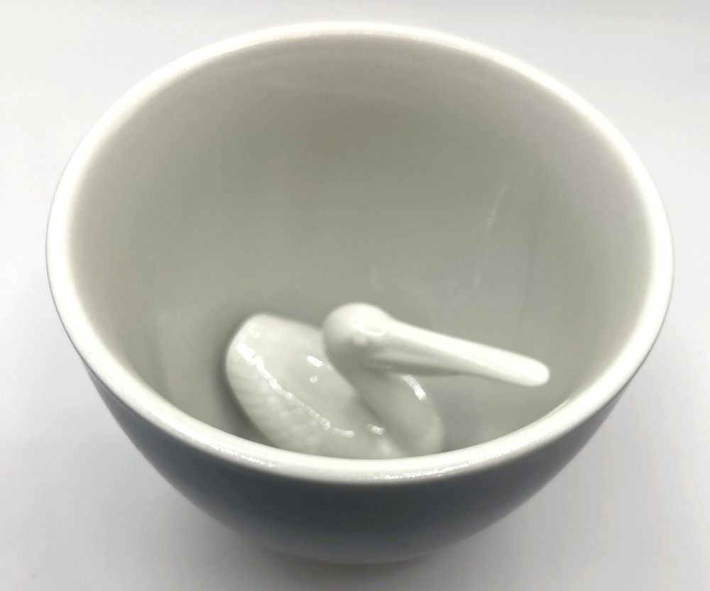 Pelican Creature Cups Coffee Mug Tea Cup Ceramic Blue Grey Gray White