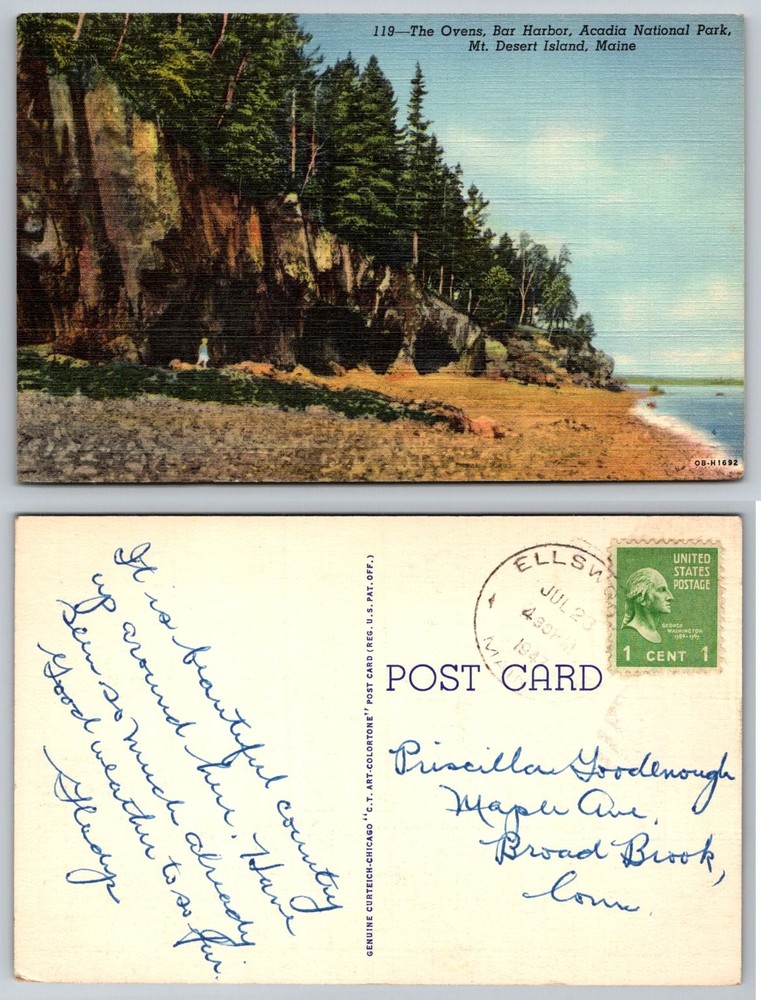 The Ovens Bar Harbor Acadia National Park Maine Linen Postcard 1940s-image