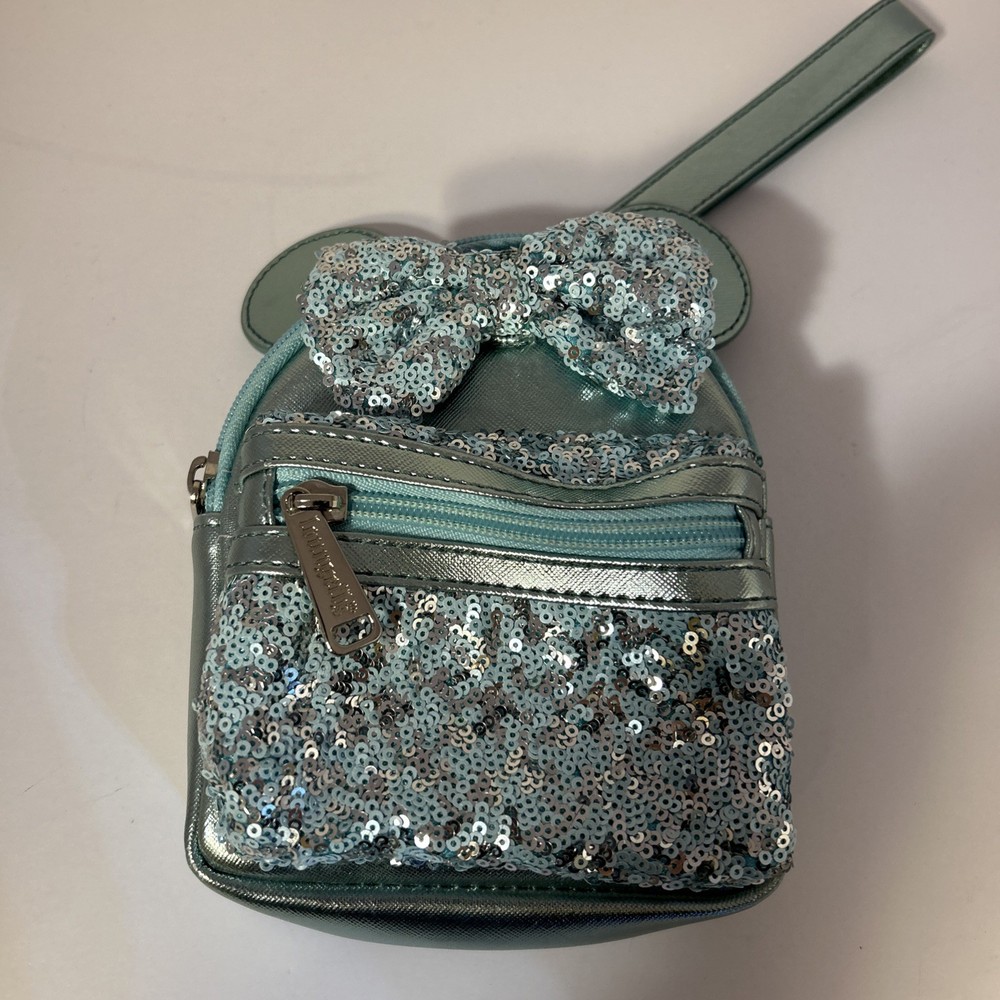 Disney Parks Loungefly Frozen Arendelle Aqua Sequin Mini Backpack Wristlet