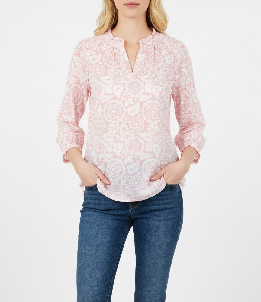 Talbots Women's Pink Tunic 100% Cotton 3/4 Sleeve Small