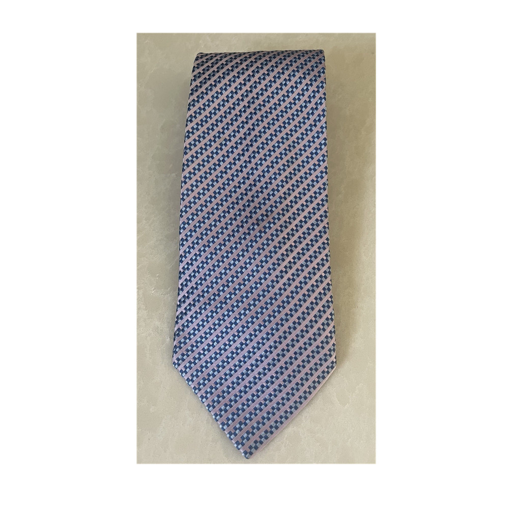 Charvet Paris Blue Pink Silk Tie Geometric Woven Made in France