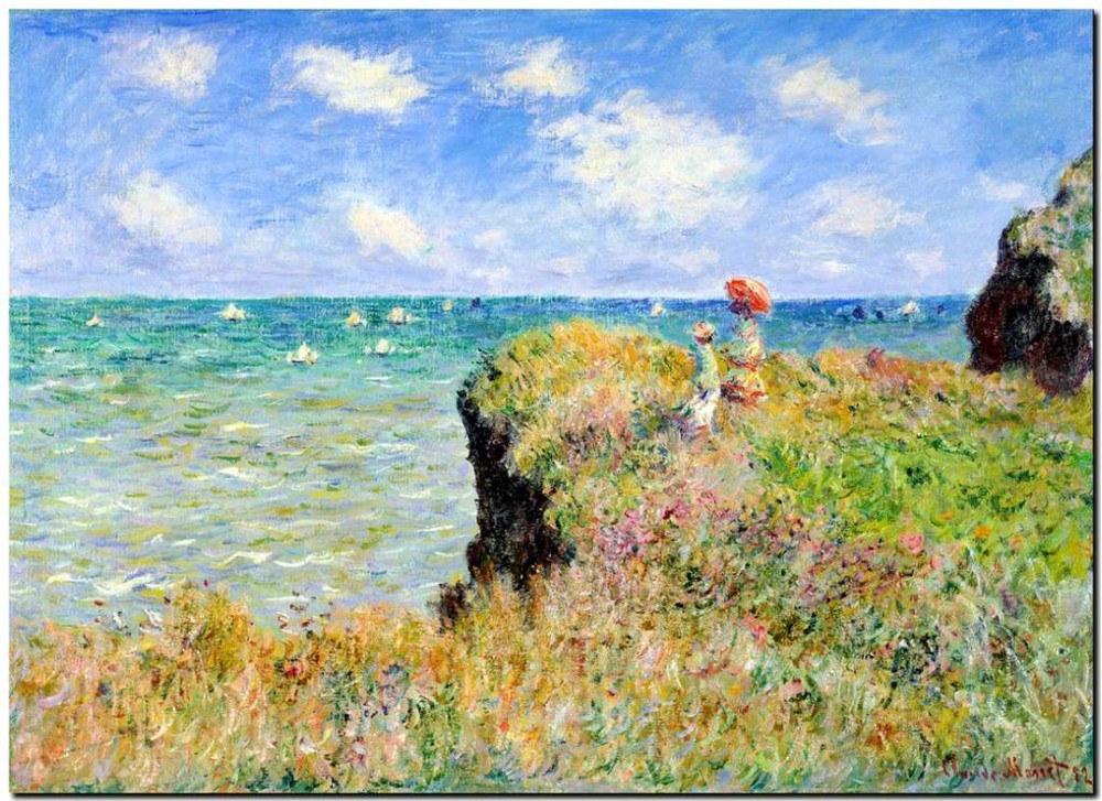 CLAUDE MONET Cliff top walks at pourville *FRAMED* CANVAS ART Poster 24x16