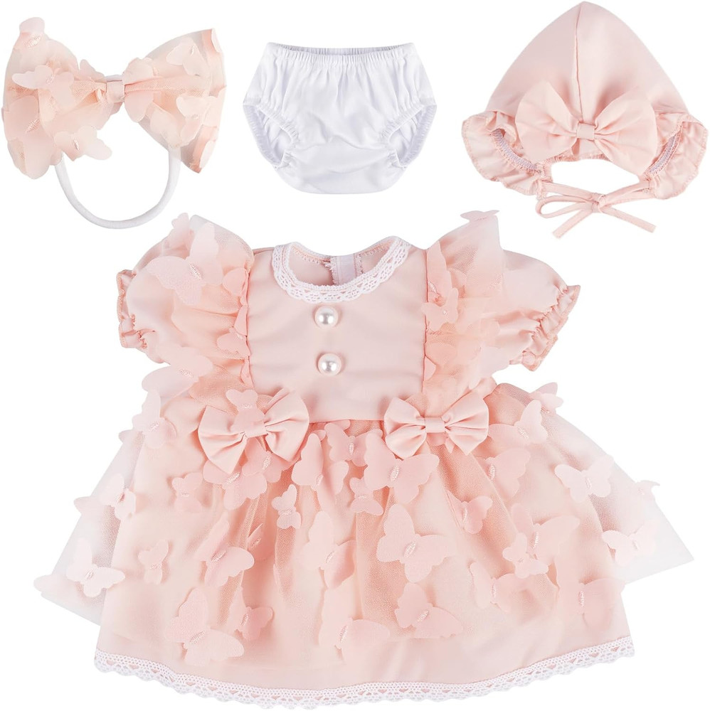 4 Pcs Reborn Baby Doll Clothes Set for 17-22 Inch Babydolls, Pink Bow Dolls Dres