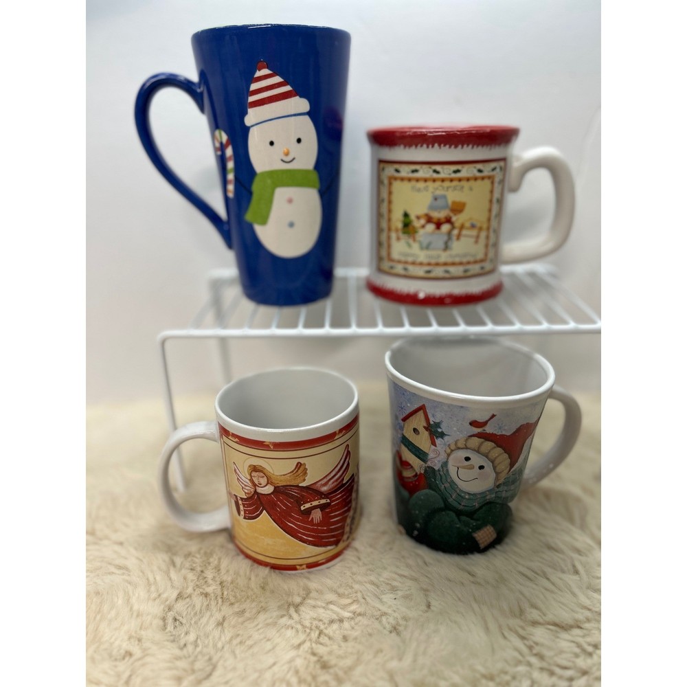 Christmas Holiday Snowman Angel Coffee Mugs Variety Set of 4 Festive Decor