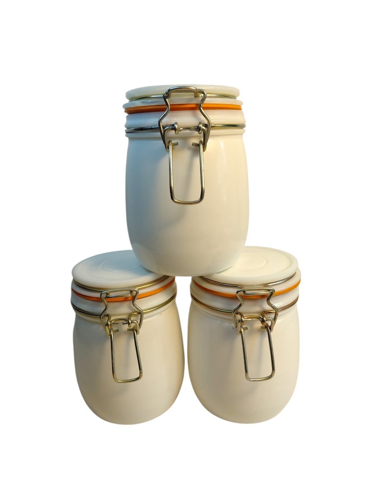 Vintage Wheaton Milk Glass Jar Lidded Canister with Wire Bale Lock 5½