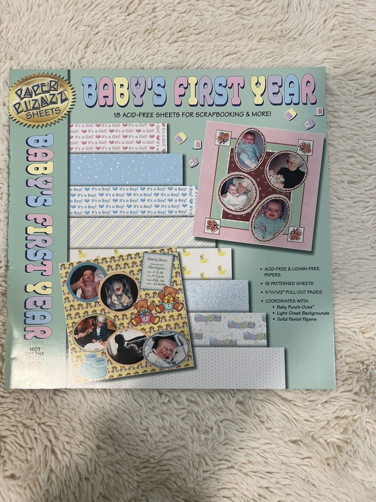 Paper Pizazz Baby's First Year 18 Acid Free Patterned Sheets Scrapbooking & More-image