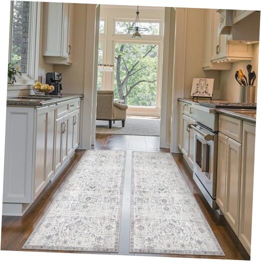 Washable 3x8 Runner Rug 2-Pack Lightweight Distressed Grey Multi Design