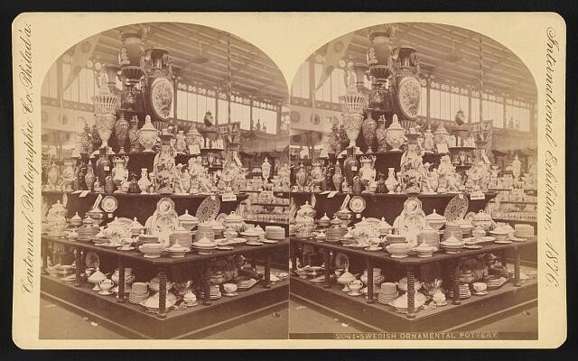 Photo:Swedish Ornamental Pottery 1876 Exhibition Display Stereoview