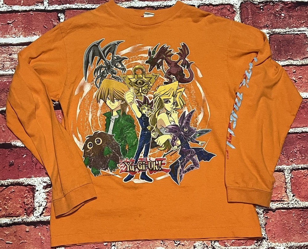 Vintage Yu-Gi-Oh Shirt Orange 1996 Youth Sz XL Long Sleeve Lets Duel Shirt Anime