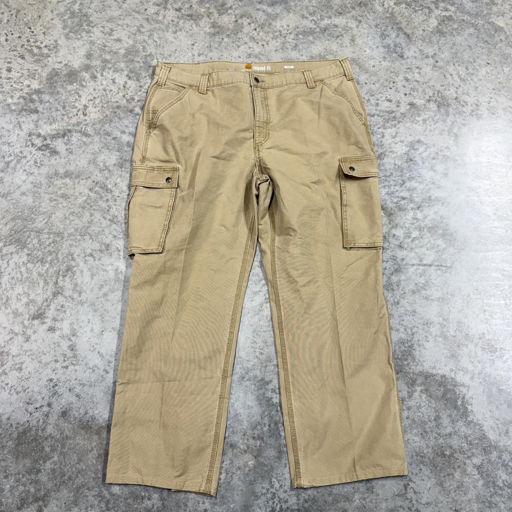 Carhartt Pants Mens 42x30 Beige Canvas Cargo Relaxed Fit Workwear Outdoor