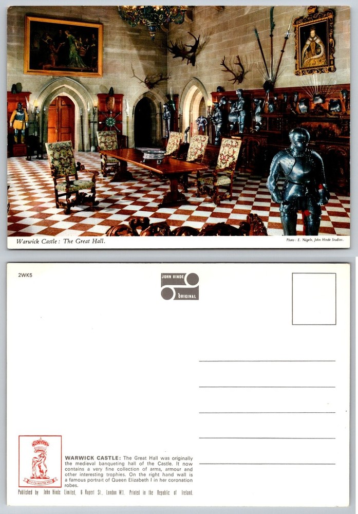 Warwick Castle The Great Hall England John Hinde Vintage Postcard UK Armor